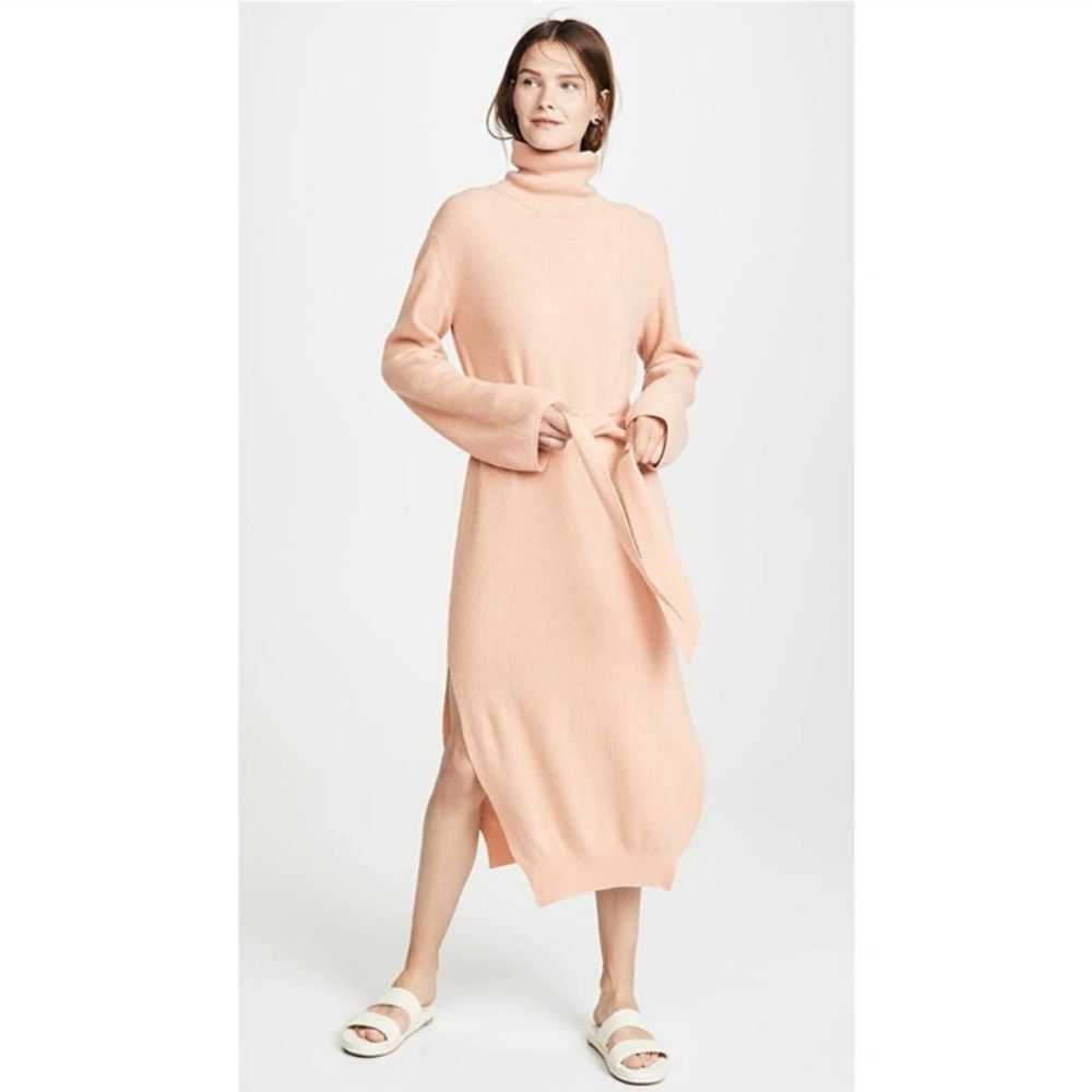 Nanushka Canaan Merino Cashmere Apricot Rib Knit Turtleneck Sweater Dress - Picture 2 of 16